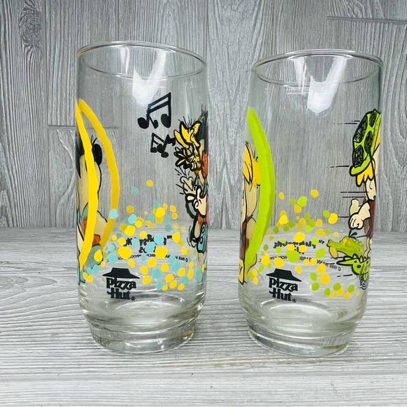Vintage Pizza Hut 1986 flinstone glass cups Barney & Fred flintstone collectable - Picture 2 of 9